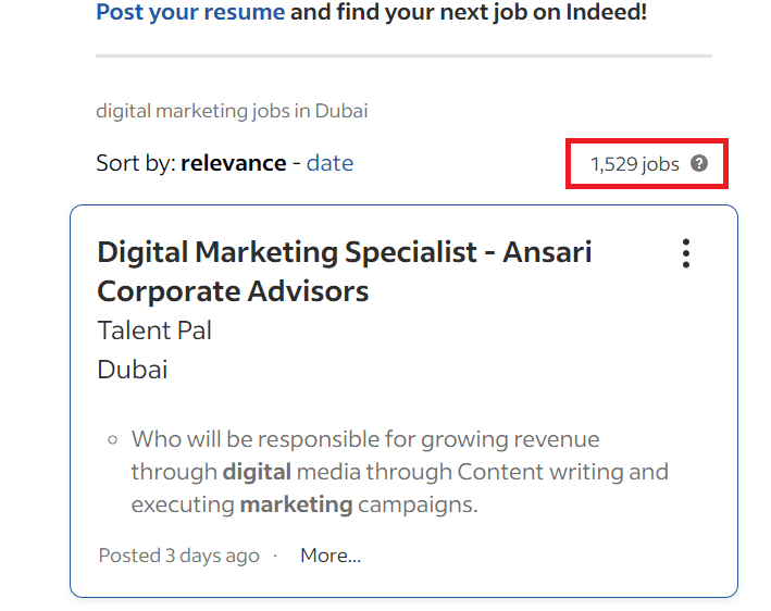 digital marketing salary in dubai - job statistics