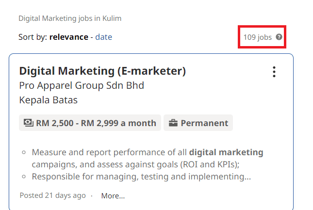 Digital marketing courses in Kulim - Job Statistics