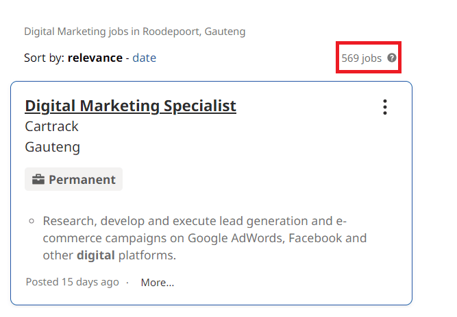 Digital marketing courses in Roodepoort - Job Statistics