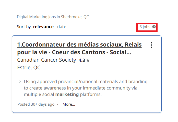 Digital marketing courses in Sherbrooke- Job Statistics