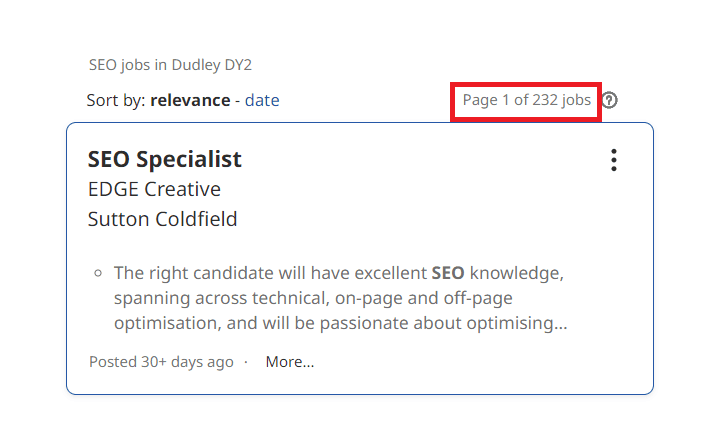 SEO Courses In Dudley - Job Statistics