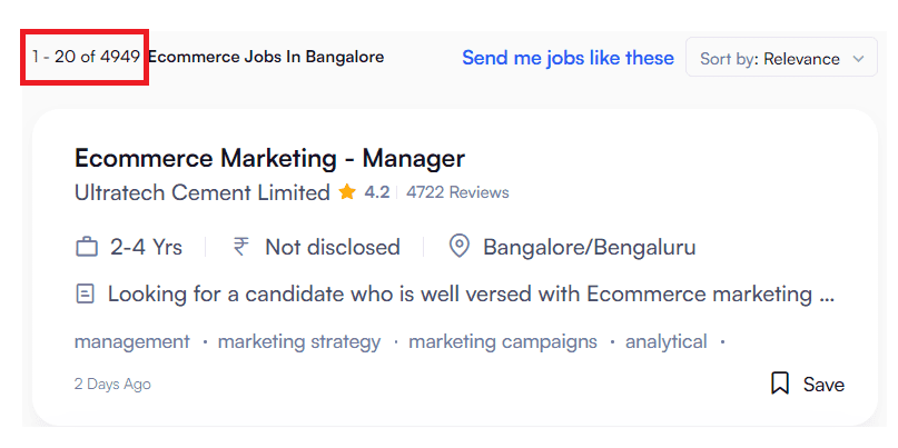 Ecommerce courses in Bangalore - Job statistics