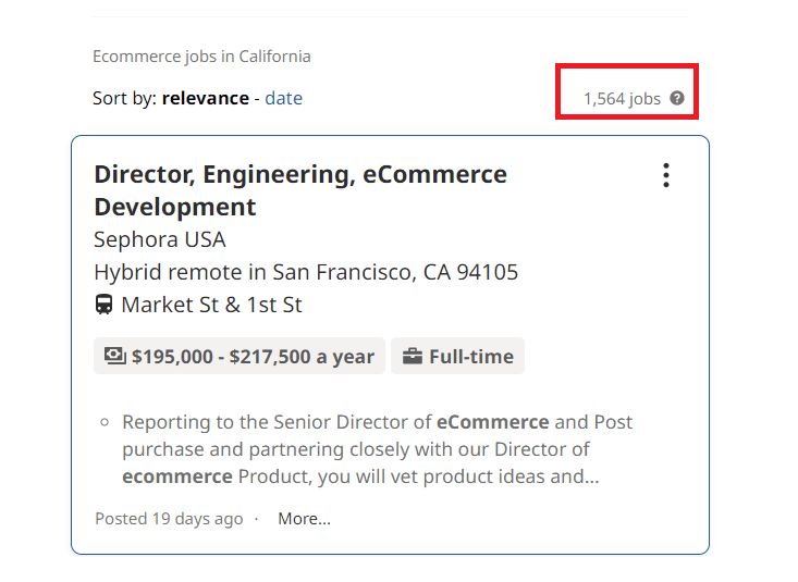 Ecommerce courses in California - Job statistics