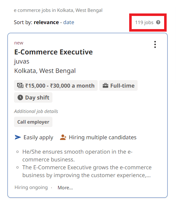 Ecommerce Courses in Kolkata - Job Statistics