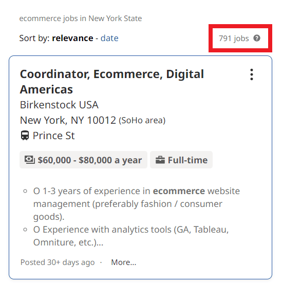 Ecommerce Courses in New York - Job Statistics