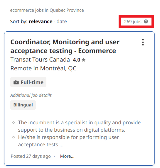 Ecommerce Courses in Quebec - Job Statistics