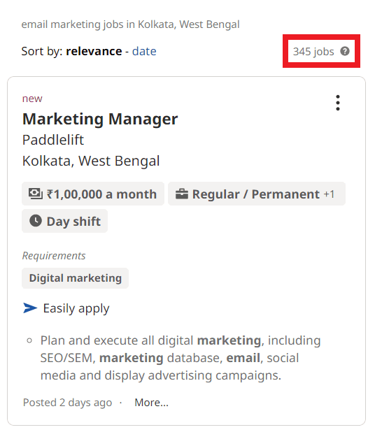 Email Marketing Courses in Kolkata - Job Statistics
