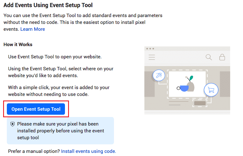 facebook pixel code - event setup tool
