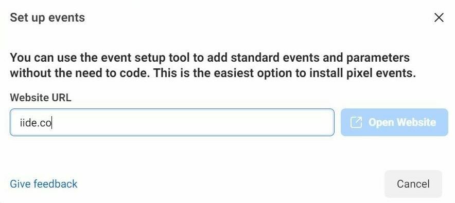 facebook pixel code - setup events