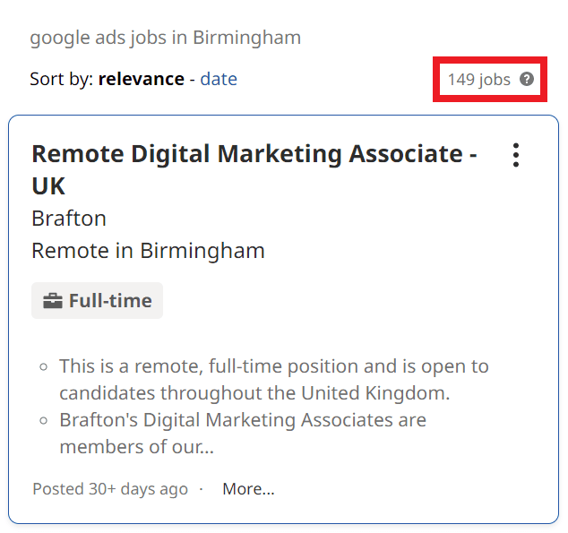 Google Ads Courses in Birmingham - Job Statistics