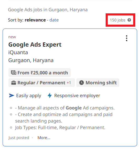 Google Ads Courses in Gurgaon - Job Statistics