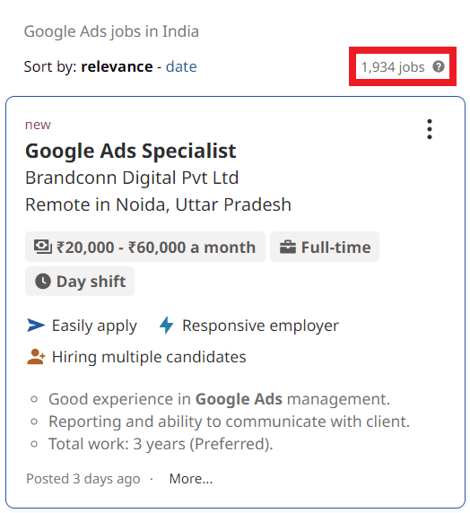 Google Ads Courses in Jodhpur - Job Statistics