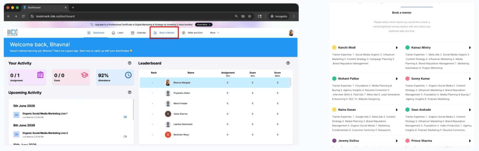 IIDE's student dashboard