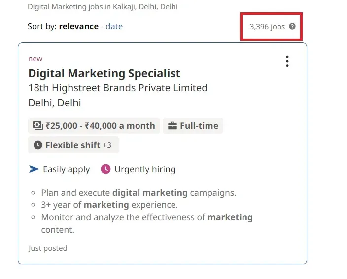 Digital marketing courses in Kalkaji - Job Statistics