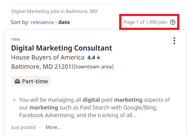 job statistic - baltimore