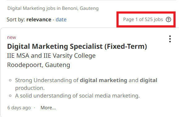 job statistic - benoni