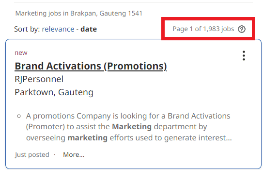 job statistic - brakpan
