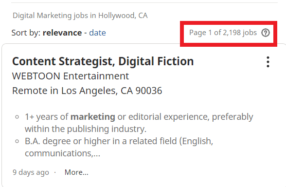 job statistic - hollywood