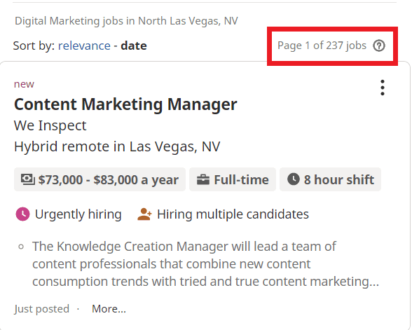job statistic - north las vegas