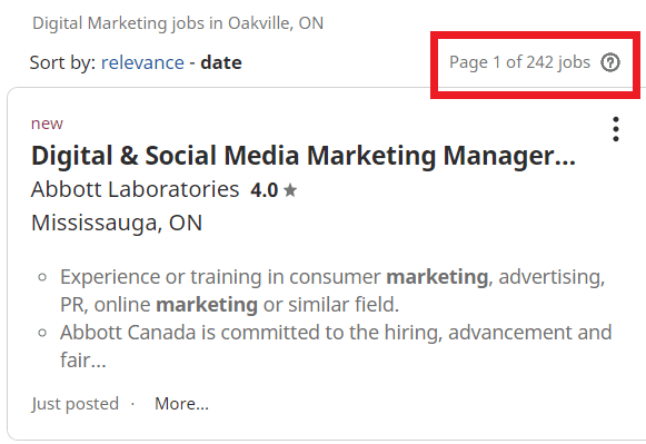 job statistic - oakville