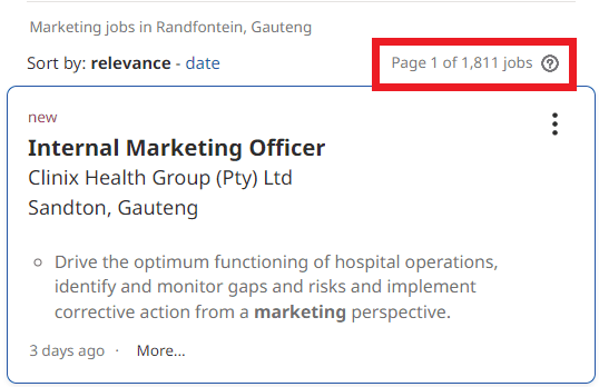 job statistic - randfontein