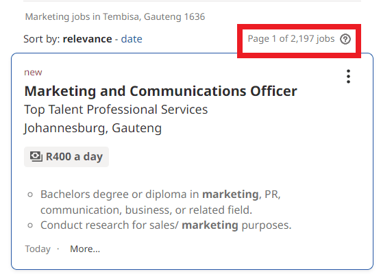 job statistic - tembisa