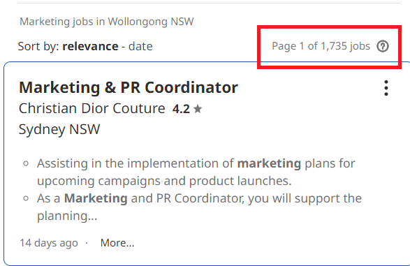 job statistic - wollongong