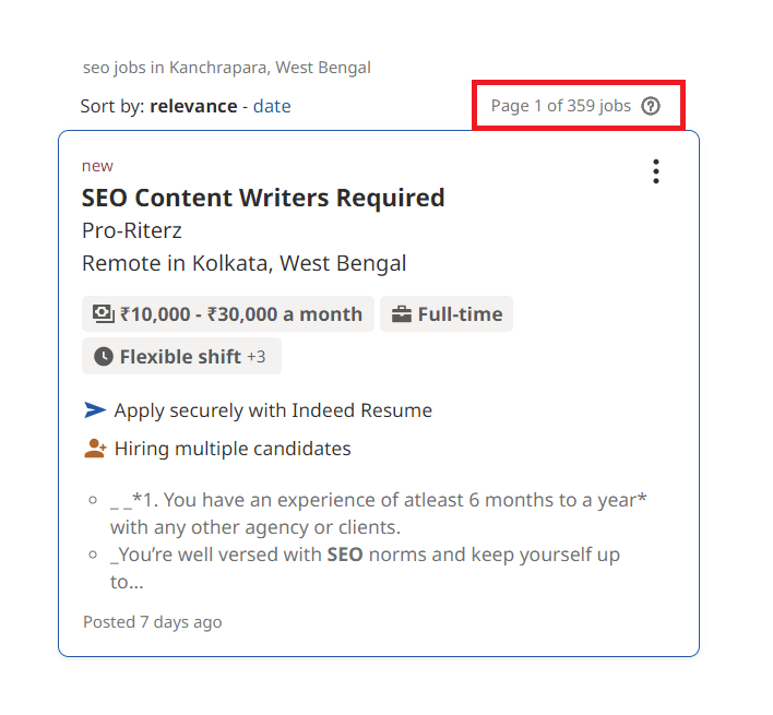 SEO Courses In Kanchrapara - Job Statistics