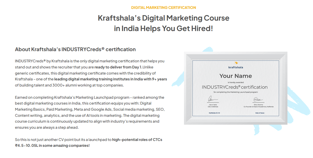 kraftshala's industrycreds certification
