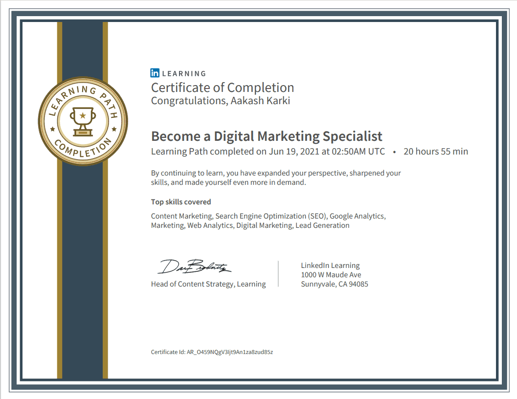 Certified digital marketer - LinkedIn Learning