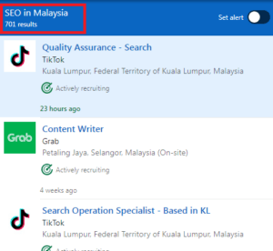 SEO Courses in Johor Bahru - Job Statistics