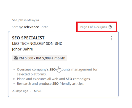 SEO Courses In Kampung Pasir Gudang - Job Statistics