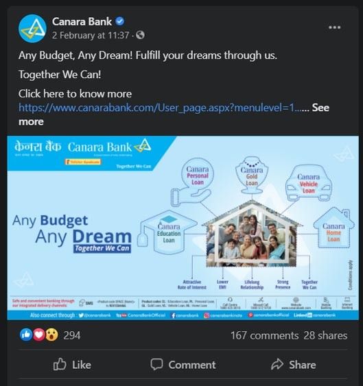 Marketing Strategy of Canara Bank - A Case Study - Digital Marketing Strategy - Social Media Presence - Facebook