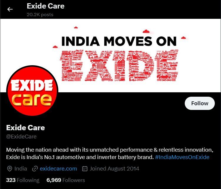 Marketing Strategy of Exide Industries -Exide Care Twitter Account