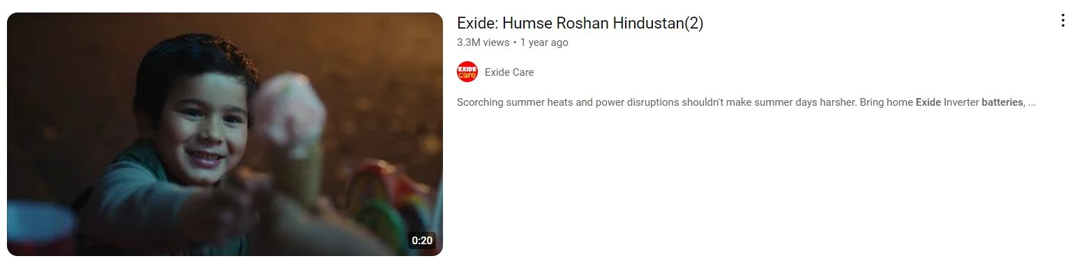 Marketing Strategy of Exide Industries - Humse Roshan Hindustan Ad by Exide