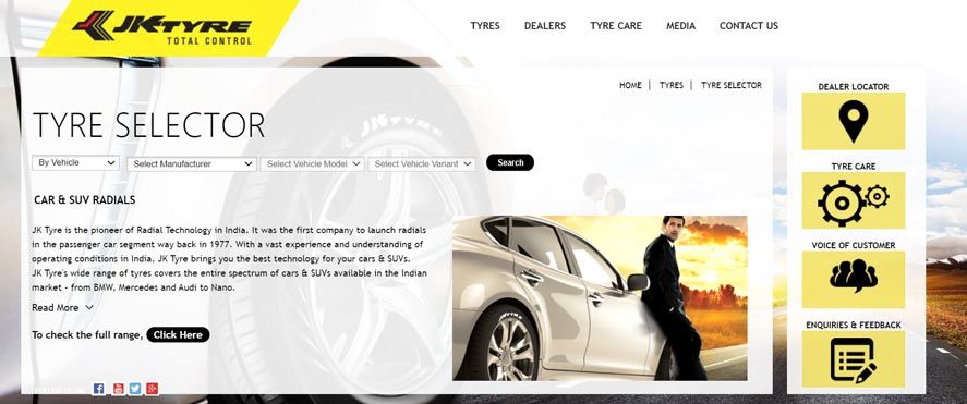 Marketing Strategy of JK Tyre - Website Overview