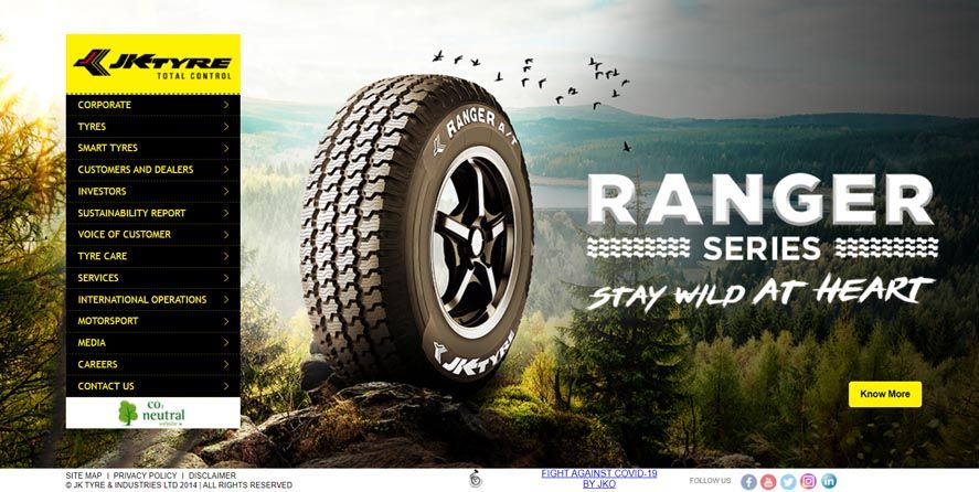 Marketing Strategy of JK Tyre - Website Overview
