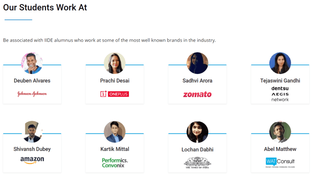 MBA in Digital Marketing - IIDE Students Placement