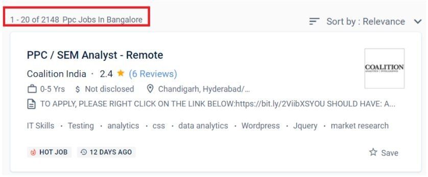 ppc Courses in bangalore - job statistics