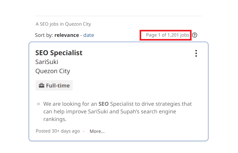 SEO Courses In Quezon City - Job Statistics