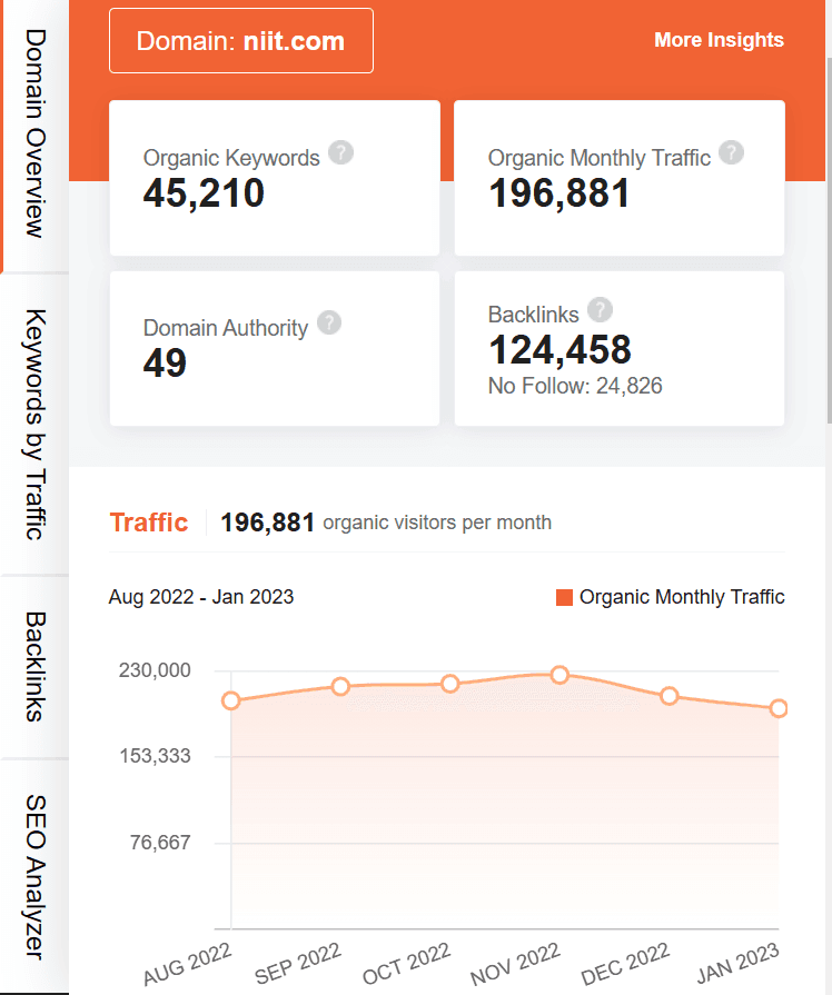 marketing strategy of NIIT - Ubersuggest seo screenshot