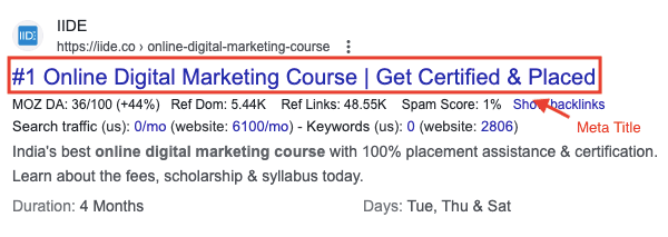 meta title - google ranking factors