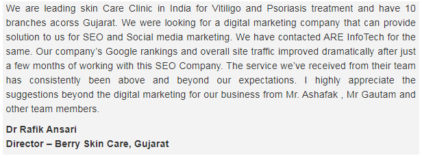 SEO Agencies in Ahmedabad - Are Infotech Client Review