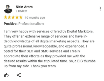 SEO Agencies in Noida - Digital Markitors Client Review