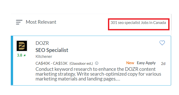 SEO Courses In Halifax - Job Statistics