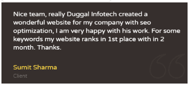 SEO companies in Amritsar - Duggal Infotech Client Review