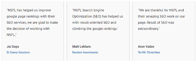 SEO companies in Amritsar - NSPL Clients Testimonials
