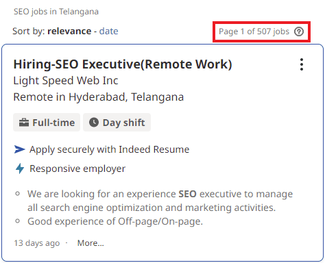 SEO Courses in Visakhapatnam - Job Statistics
