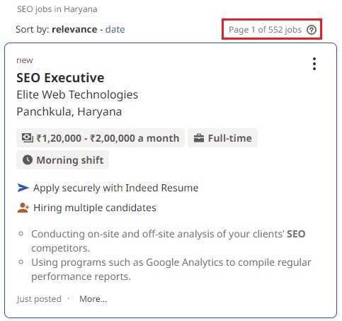 SEO Courses in Ambala - Job Statistics 