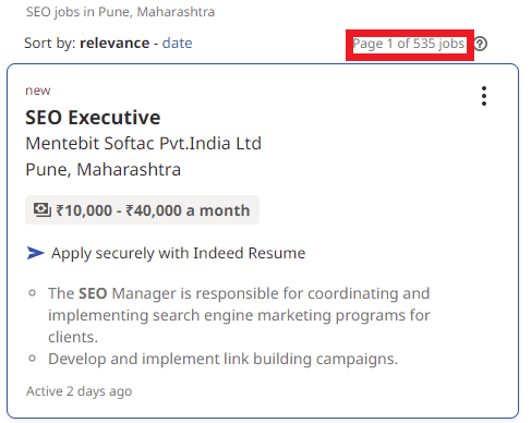 SEO Courses in Amravati - Job Statistics